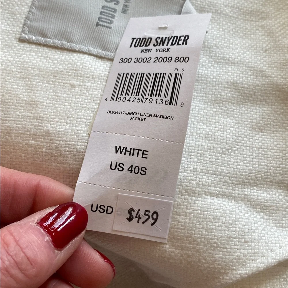 Todd Snyder White Birch Linen Madison Blazer Sz 40S. NWT
